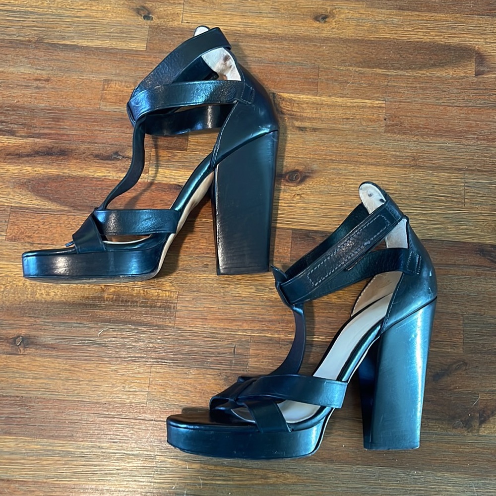 D&G Dolce‎ & Gabbana Black Leather Strappy Sandals Super Chunky Heels - 40.5 10 - Picture 3 of 16